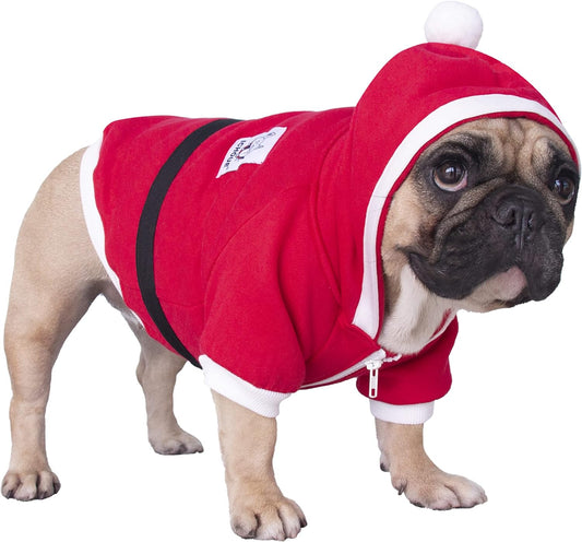 Santa Claus Father Christmas Dog Costumes Clothes Hoodies for French Bulldog Cold Weather Winter Coats Frenchie English Pug Boston Terrier - Red/Large Plus